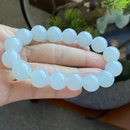 掌中翠缅甸天然翡翠A货冰种纯白圆珠男女款手链手串12.8mm 0141