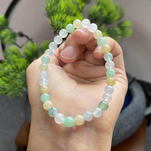 天然A货缅甸翡翠圆珠多宝手链