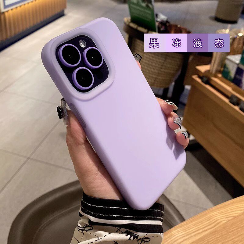 新款果冻液态硅胶适用iPhone14苹果15手机壳16promax橡皮泥手感13高级12浅紫色11简约全包防摔保护套软壳plus