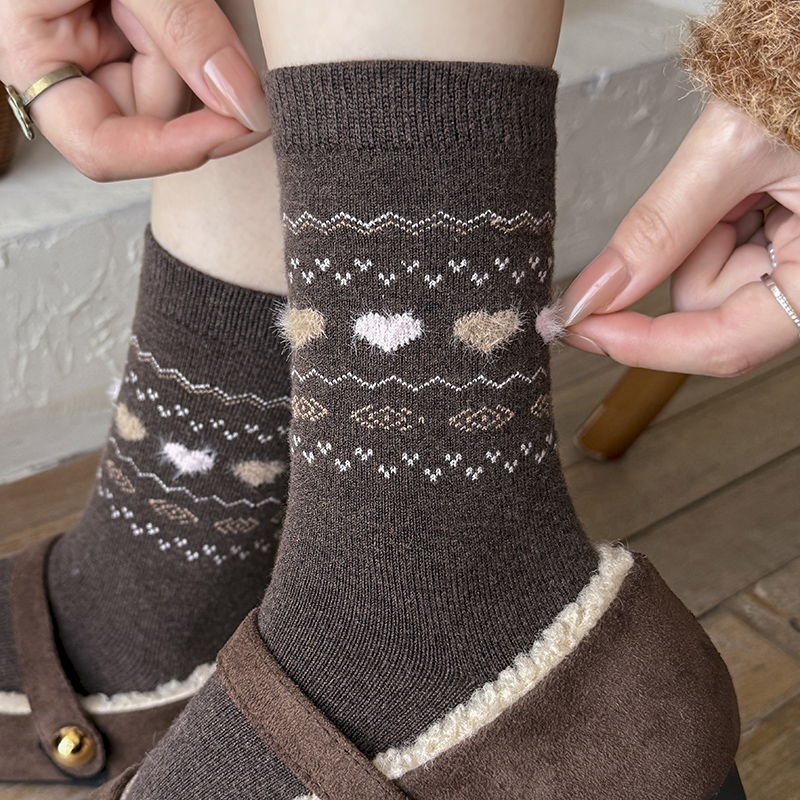 爱心羊毛袜子女秋冬款加厚保暖