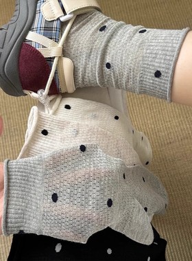 灰色堆堆袜子女夏季薄款透气纯棉波点中筒袜配凉鞋芭蕾风长袜夏天