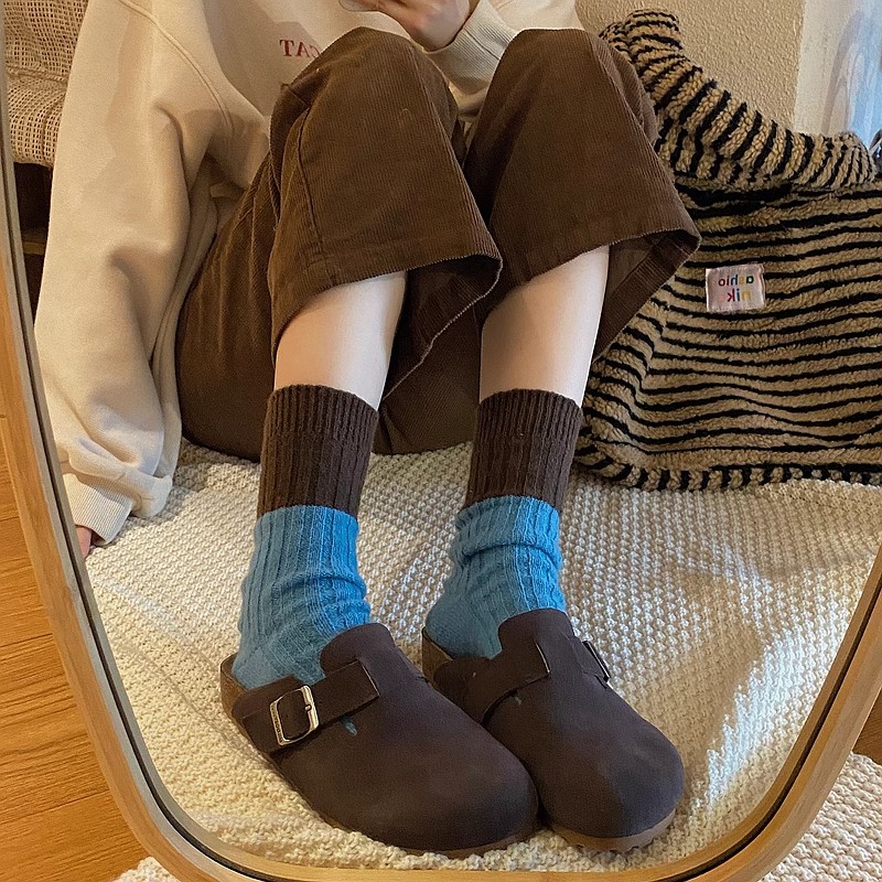 羊毛袜子女秋冬季加厚保暖撞色