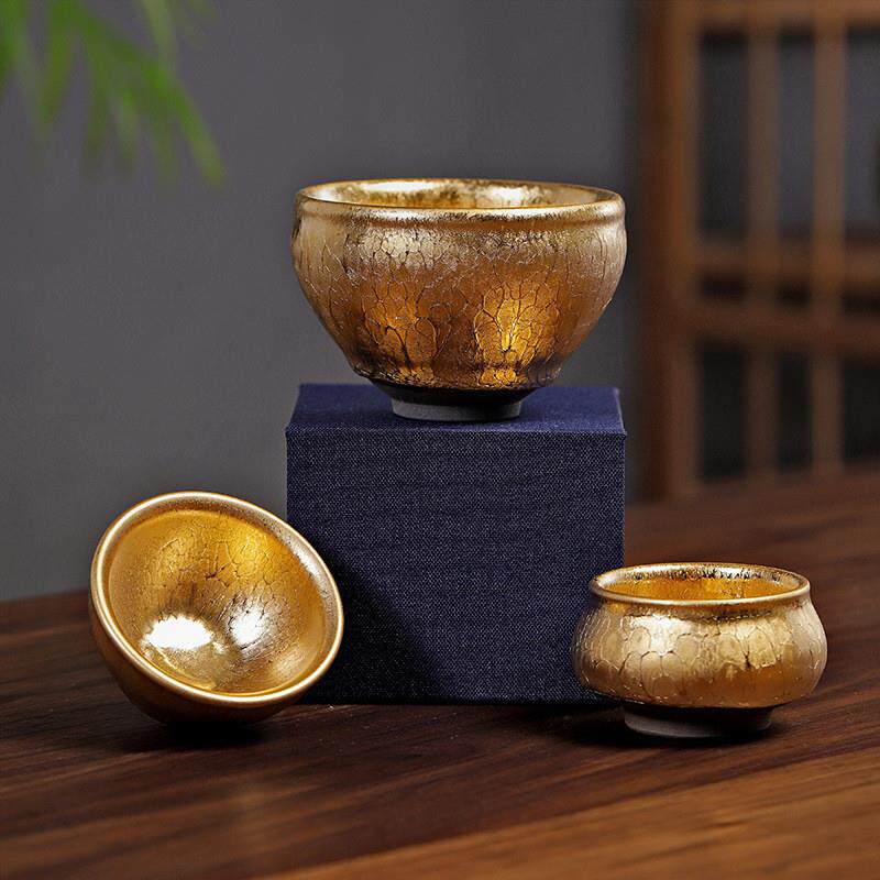 手工金油滴建盏黄金天目盏铁胎鎏金茶盏主人单杯陶瓷茶杯直播热卖