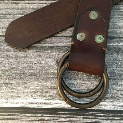 双环扣皮带复古男头层牛皮复古真皮腰带加长宽配牛仔裤带 宽3.6cm
