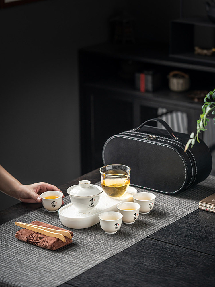 户外旅行茶具套装盖碗茶杯一碗四杯中秋商务礼功夫茶具小套装