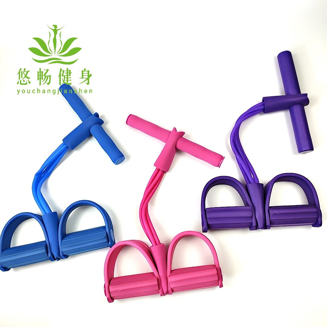 四管脚蹬拉力器瑜伽多功能脚踏拉力绳健腹器仰卧起坐辅助健身器材