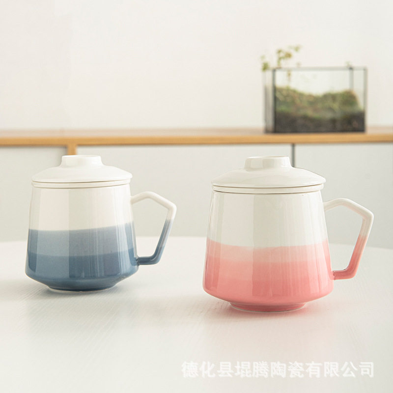 新款陶瓷马克杯创意杯子办公室泡茶杯茶水分离过滤杯茶具套装礼