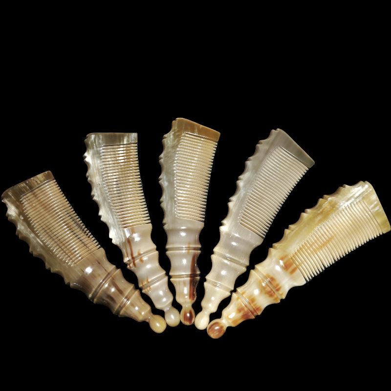 天然防静电家用牛角精竹节梳子牛角梳厂家牛角头部按经络梳