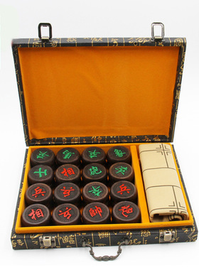 中式实木象棋血檀木黑檀木象棋送皮革棋盘木质中国象棋下棋套装