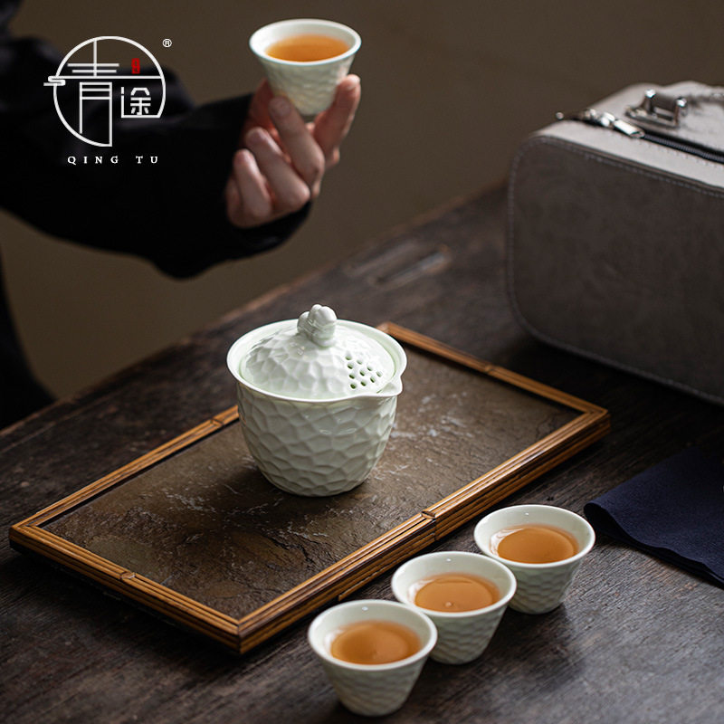 化白瓷貔貅快客杯陶瓷旅行功夫小套茶具套装户外露营便携式定制,餐饮具,旅行茶具,淘宝优惠券,粉丝福利购,淘宝优惠卷