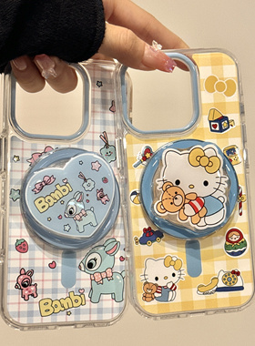 卡通蓝色爱心小鹿猫咪适用iphone16promax苹果15pr手机壳14磁吸13
