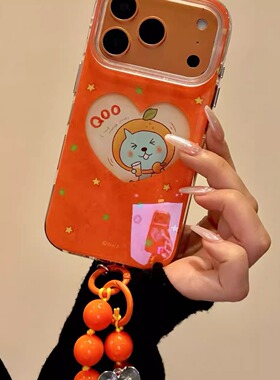 卡通橙底爱心相框橙子酷儿适用iphone17prom苹果16手机壳15新款14童趣创意可爱新款防摔保护壳
