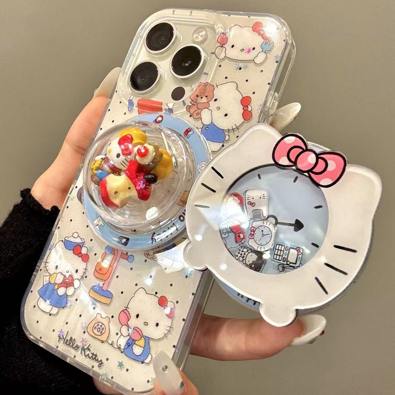 卡通抱熊时钟可爱猫咪脑瓜磁吸适用iphone17promax苹果16手机壳15少女心软萌甜美防摔保护壳