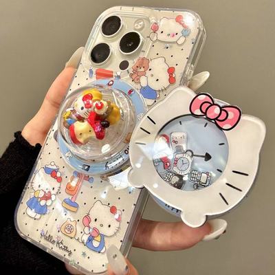 卡通抱熊时钟可爱猫咪脑瓜磁吸适用iphone17promax苹果16手机壳15少女心软萌甜美防摔保护壳