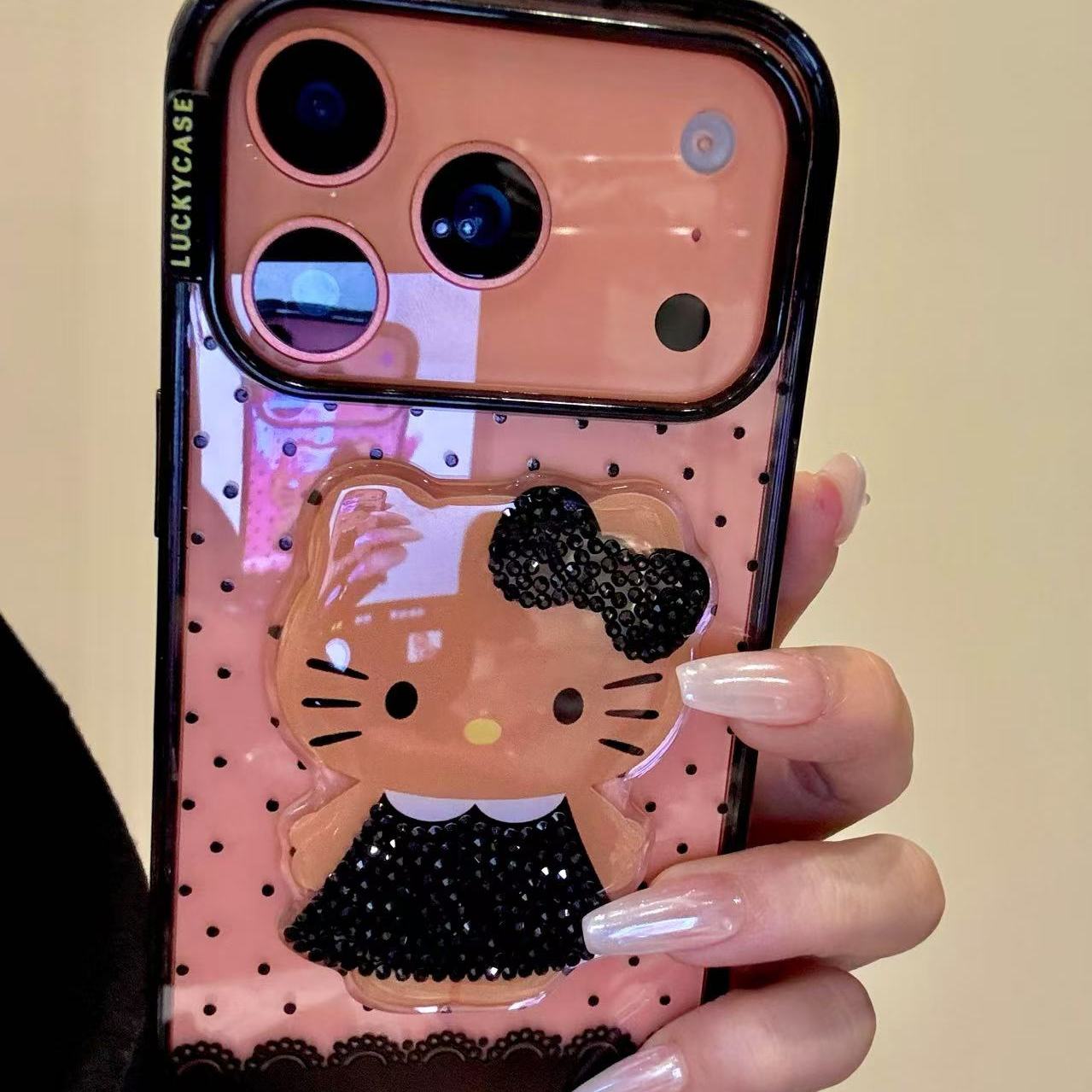 韩系点钻小香风裙子黑皮猫咪适用iPhone17promax苹果16手机壳新款高级感小众新款防摔保护壳