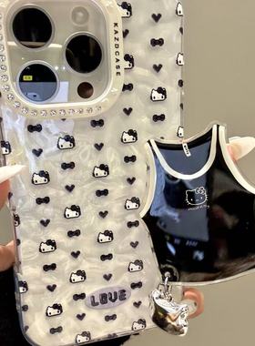 韩系ins像素风黑色爱心可爱猫咪适用iphone16promax苹果15p手机壳高级感小众新款防摔保护壳