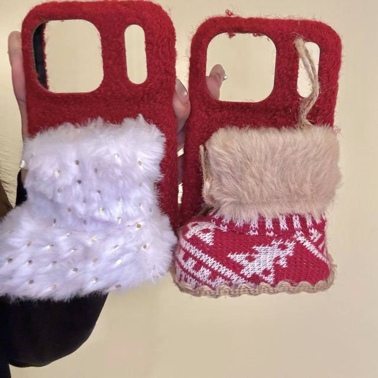 圣诞冬日毛绒金箔圣诞树鞋子适用于iphone17promax苹果16手机壳15小众简约设计感防摔保护壳