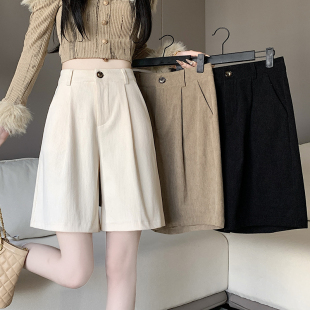 小个子外穿美拉德靴裤 中裤 子 女秋冬高腰阔腿五分裤 灯芯绒短裤