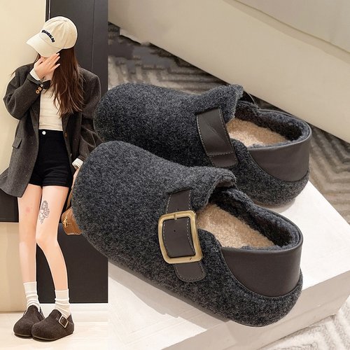 勃肯鞋女两穿毛毛加绒棉鞋