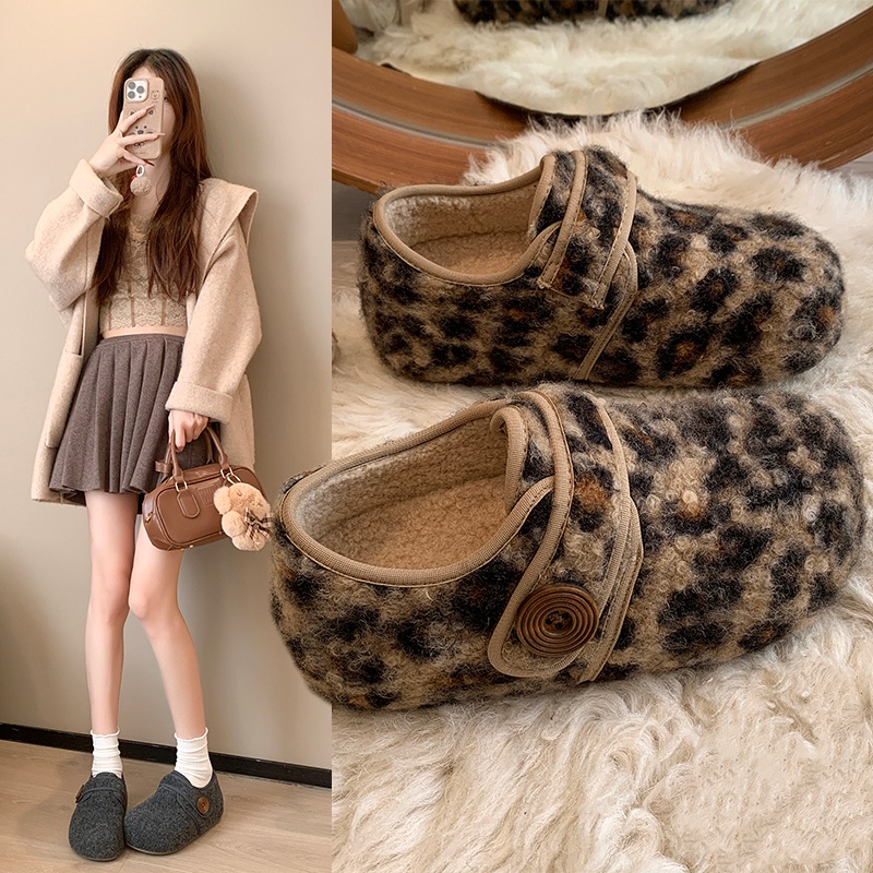 厚底内增高毛呢加绒勃肯鞋女