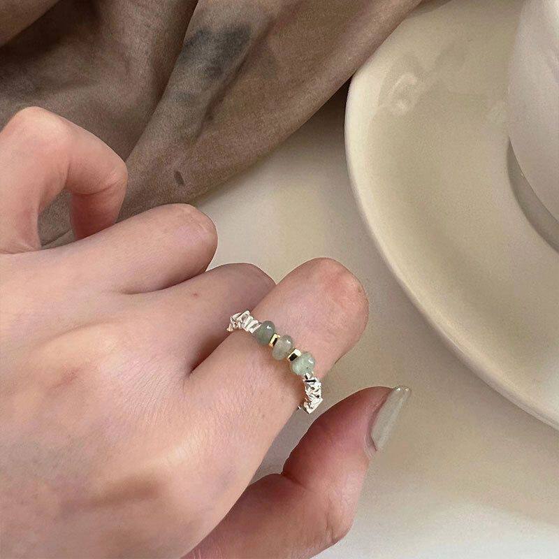 槐序HX【水晶系列】s925纯银戒指女碎银子东陵玉ins风弹力绳指环