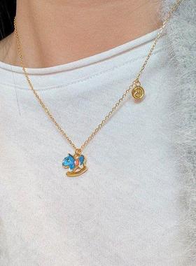 槐序HX【摇摇木马】925纯银珐琅彩小马钱币项链女小众设计锁骨链