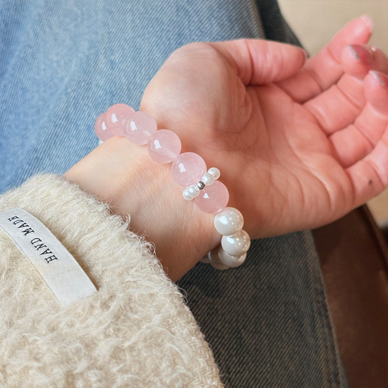 槐序HX【草莓晶系列】925纯银粉水晶手链女甜美气质串珠珍珠手串