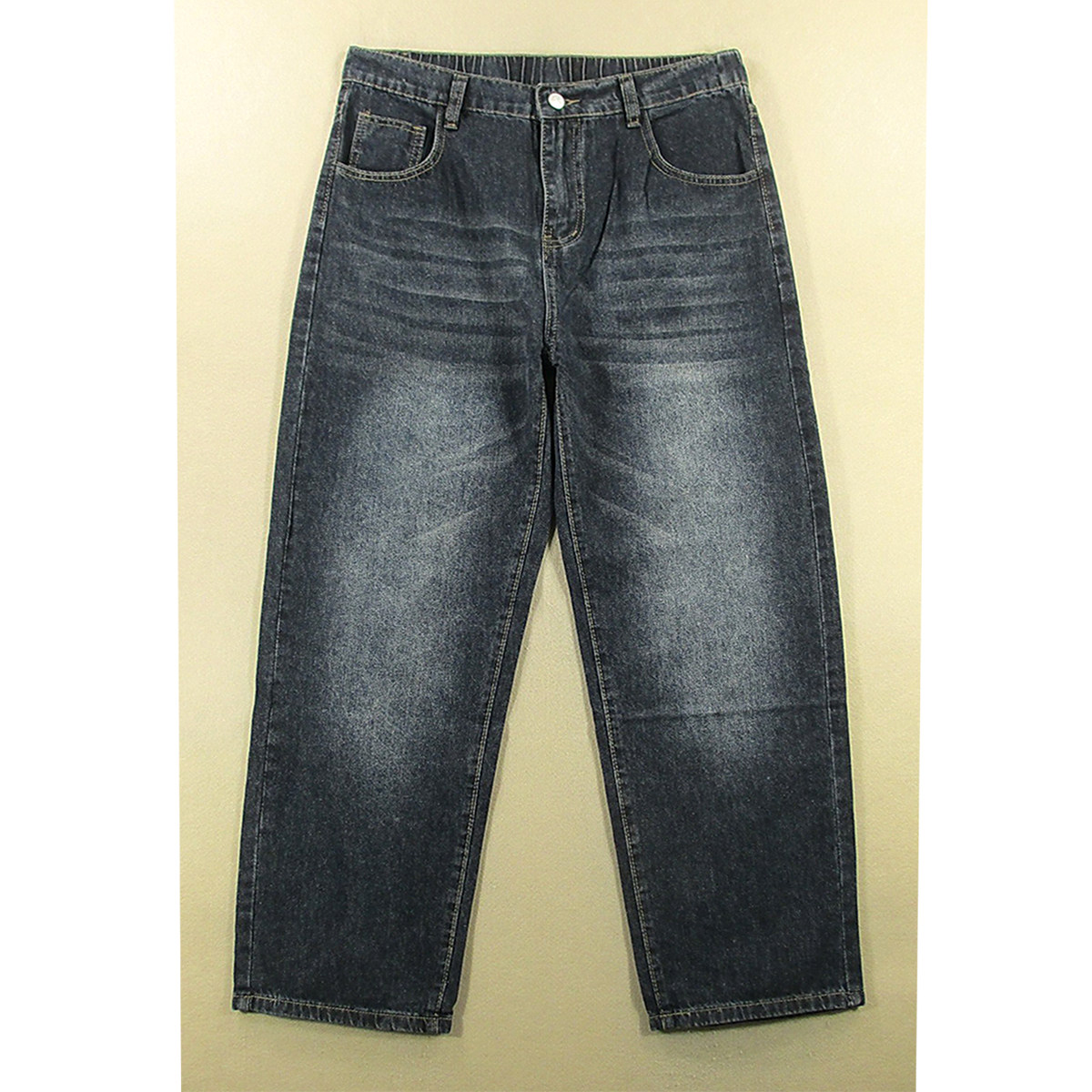 牛仔裤男美式慵懒阔腿裤新款松紧腰复古宽松直筒Y000/5583*05