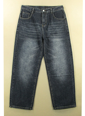 牛仔裤男美式慵懒阔腿裤新款松紧腰复古宽松直筒Y000/5583*05