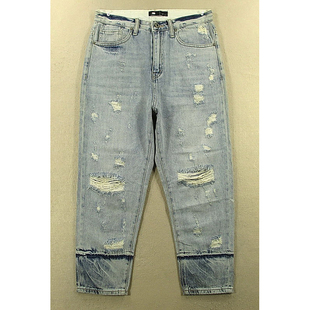 纯棉破洞乞丐宽松高腰款 KHCO 包邮 牛仔裤 4251 女28码 Q203 九分裤