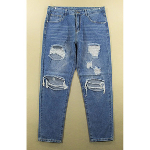 牛仔裤男锥形小脚裤外单超级破洞长裤子全新品*L103/59508-04