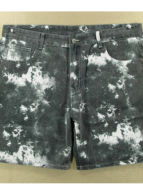 02*9985/S404*牛仔中裤五分裤男欧版迷彩潮牌嘻哈风透气宽松直筒