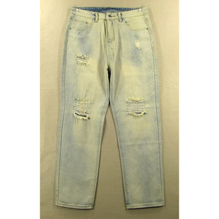 子KHCO 直筒破洞怀旧洗水乞丐长裤 包邮 K108 牛仔裤 68201 男32码