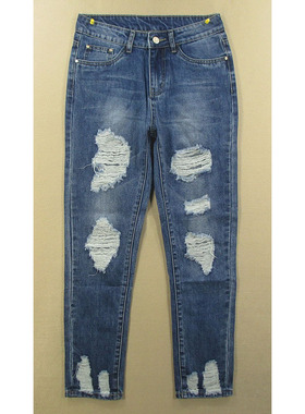 牛仔裤女26码 纯棉破洞修身小脚裤子乞丐*特价包邮Y201/98054-13