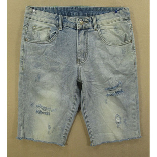 弹力破洞印花裤 脚 5305 五分裤 V101 男30码 包邮 牛仔中裤 特价