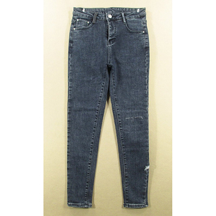 抓绒牛仔裤女25码弹力修身小脚裤子破洞补KHCOK202/98251-02