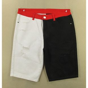 弹力破洞黑白红短裤 夏款 全新品 牛仔中裤 8532 男32码 T103 五分裤