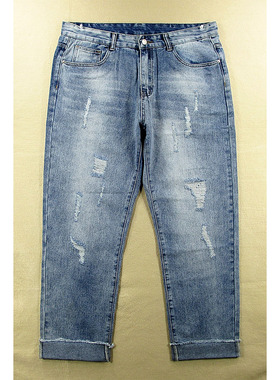 09*68685/J301*牛仔裤男欧版破洞厚实柔软透气宽松直筒KHCO包邮