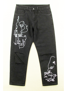 牛仔裤男复古破洞无弹高腰宽松萝卜哈伦裤束脚长裤J306/2282*07