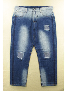 03*68685/J403*牛仔裤男欧版破洞补丁柔软宽松萝卜裤老爹裤哈伦裤