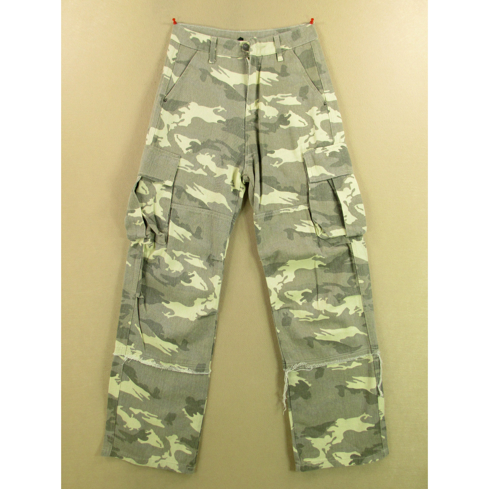 牛仔裤男28码欧版迷彩多兜工装慵懒风阔腿裤宽松直筒W311/6801-10