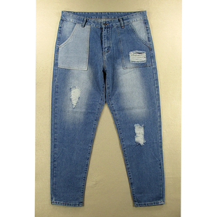 萝卜裤 P204 包邮 KHCO 老爹裤 破洞柔软锥形裤 男欧版 牛仔裤 0985