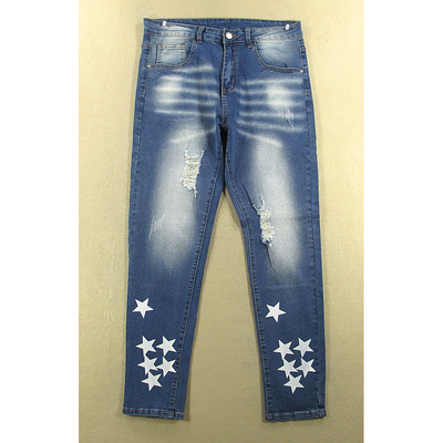 牛仔裤男30码弹力修身小脚破洞印花五角星外单包邮R207/5206-07