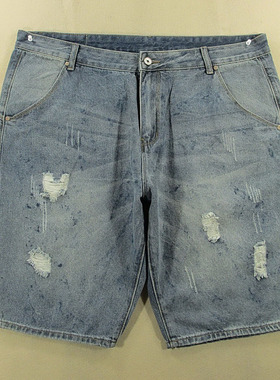 牛仔中裤五分裤男40码破洞加大码肥佬短裤夏款全新D104/38531-08