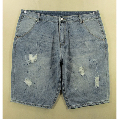 牛仔中裤五分裤男40码破洞加大码肥佬短裤夏款全新D104/38531-08