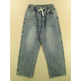 男34码 98506 厚实老爹裤 子B209 加肥宽松紧腰慵懒风长裤 牛仔裤