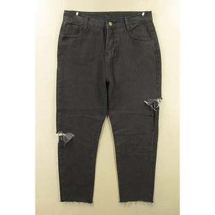 牛仔裤 女28码 做旧破洞浅黑高腰纯棉修身 包邮 Y201 直筒 7652