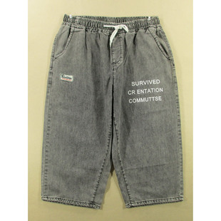 薄款 宽松紧腰印花夏款 全新品 牛仔中裤 1532 男32码 V108 八分裤