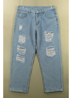 牛仔裤男32码老爹裤加肥宽松破洞复古长裤子全新品*D102/38502-14