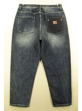 牛仔裤男美式加厚松紧腰慵懒风宽松老爹束脚哈伦裤V114/0581*19